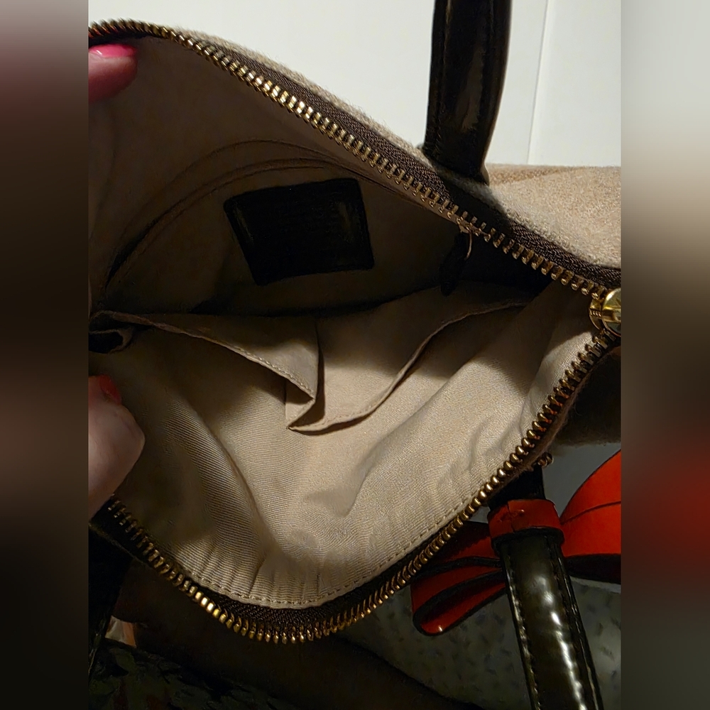 Coach Tan And Brown Tote With Red Bow - Picture 2 of 4